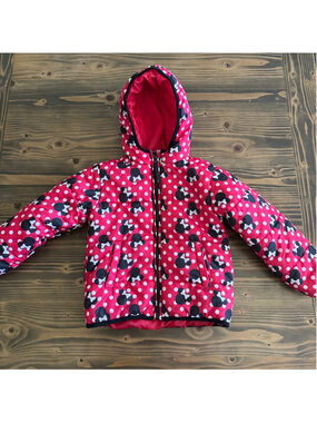 Minnie Mouse Puffer Jacket Girls 4T Red Polka Dot Hooded Coat